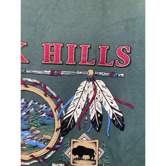Vintage Black Hills Shirt South Dakota Green Native Graphic Tee Oneita VTG 90s - Picture 4 of 10